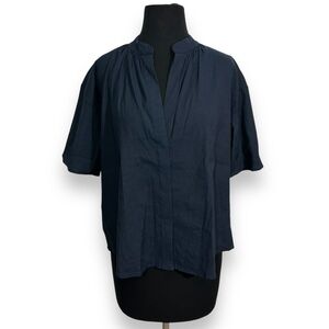 Vince Linen Blend Oversized Navy‎ Blue Short Sleeve Blouse Womens XS